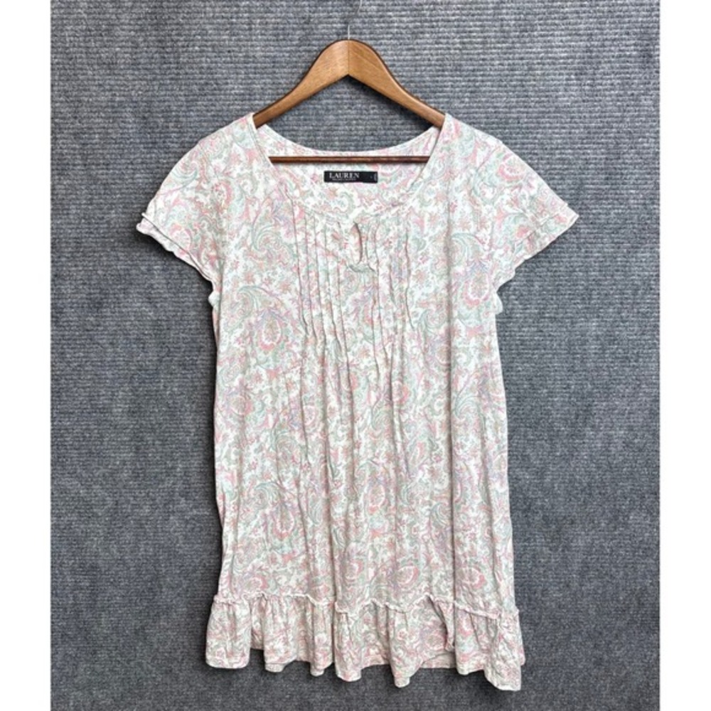 Lauren Ralph Lauren Women Pink Paisley Pleated Ruffle Hem Nightgown Large - Picture 1 of 6